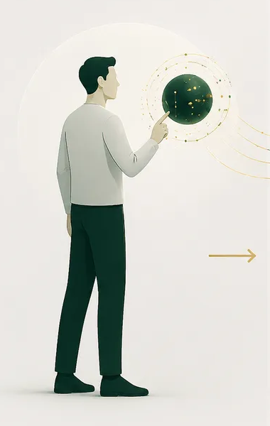 A person tapping a floating orb